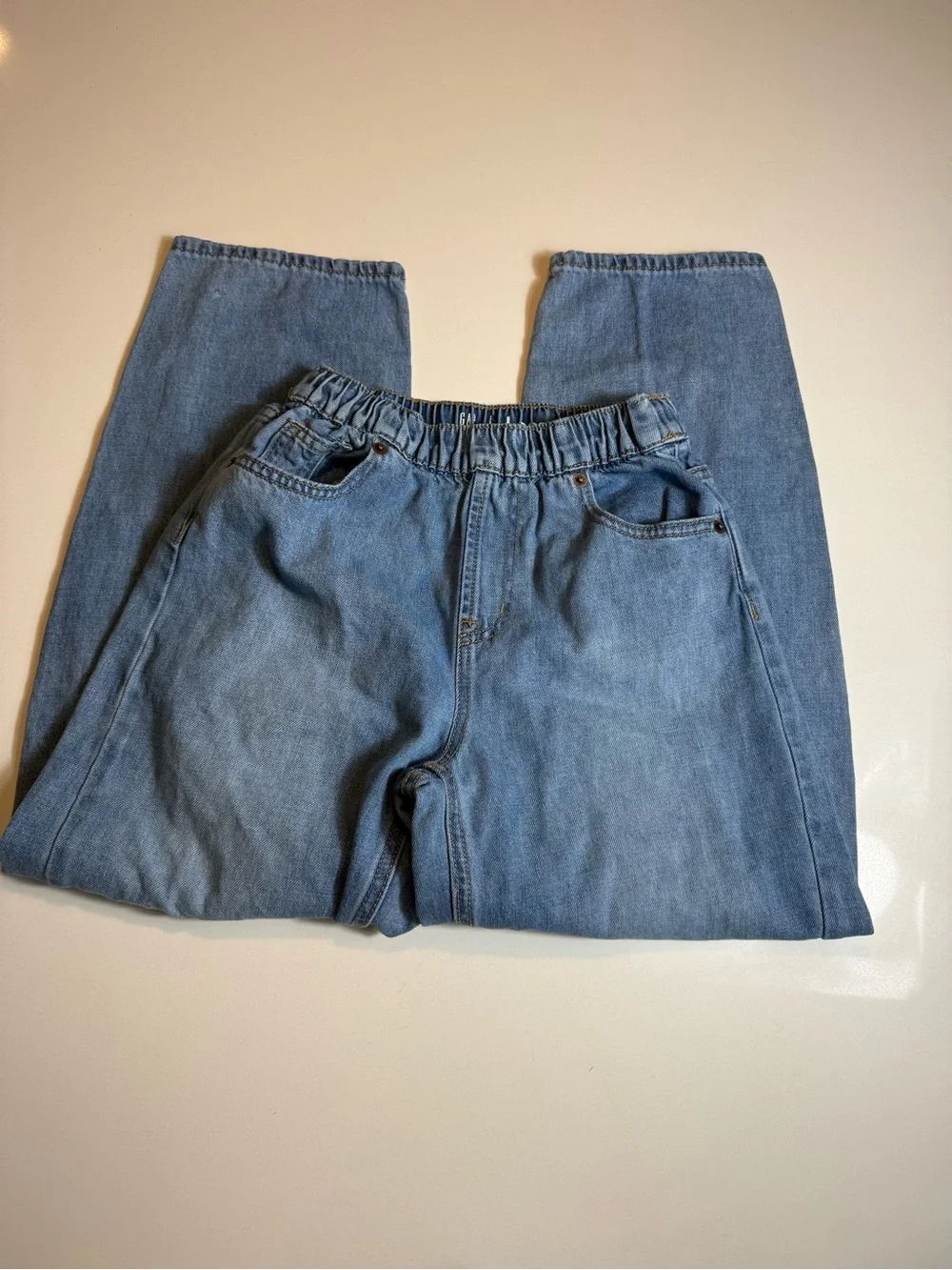 GAP Kids Barrel Jeans L 10 Slim Medium Wash Elastic Waist 100% Cotton